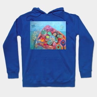 Flower Mountain, in turquoise, blue and pink Hoodie